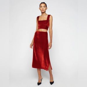 NWT Reformation Baylee Velvet Midi Skirt in Blood Orange - 2 / 4 / 6 /